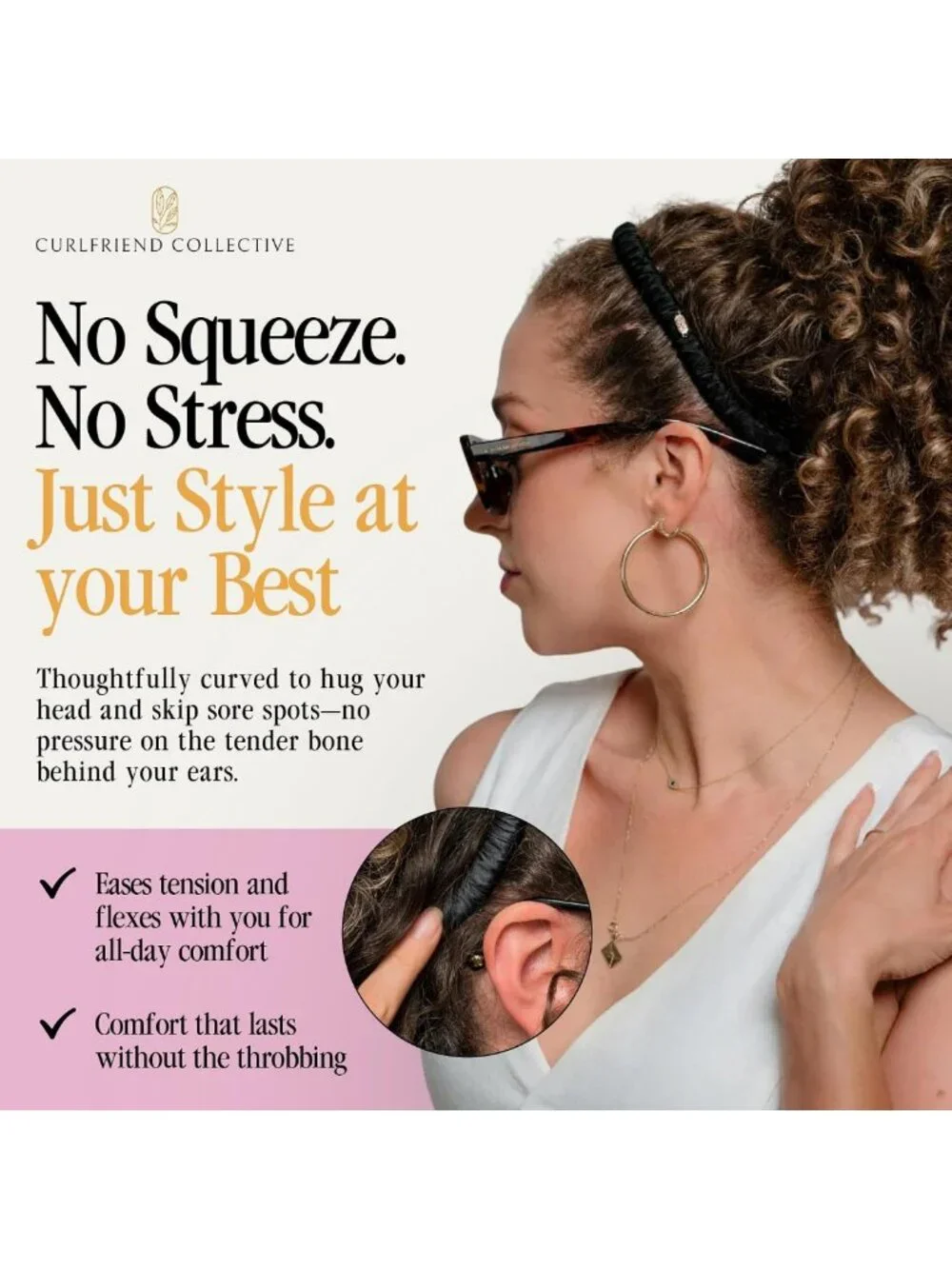 Luxury 100% Mulberry Silk No-Slip Headband for Curly & Textured Hair - Comfort